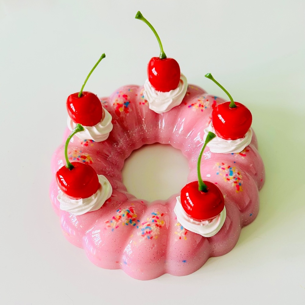Glitter Kitschy Funky Pop Art Dopamine Decor Fake Food Cake And Cherry Wall Hang